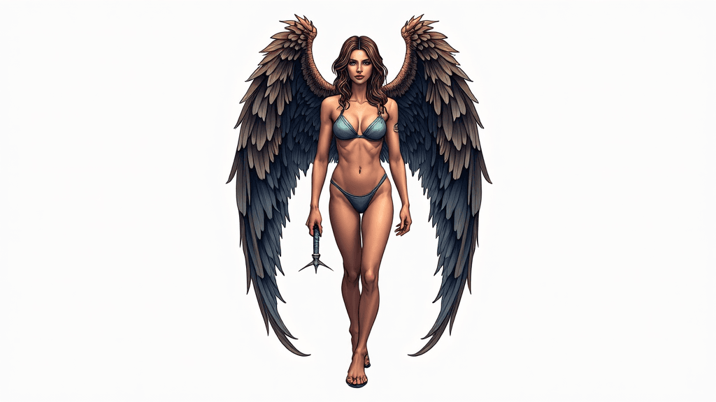 Guardian warrior angel with protective wings