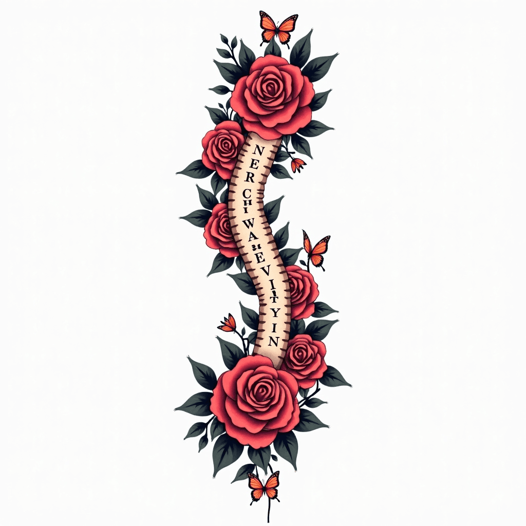 .Spine back tat with sentence going down the middl...