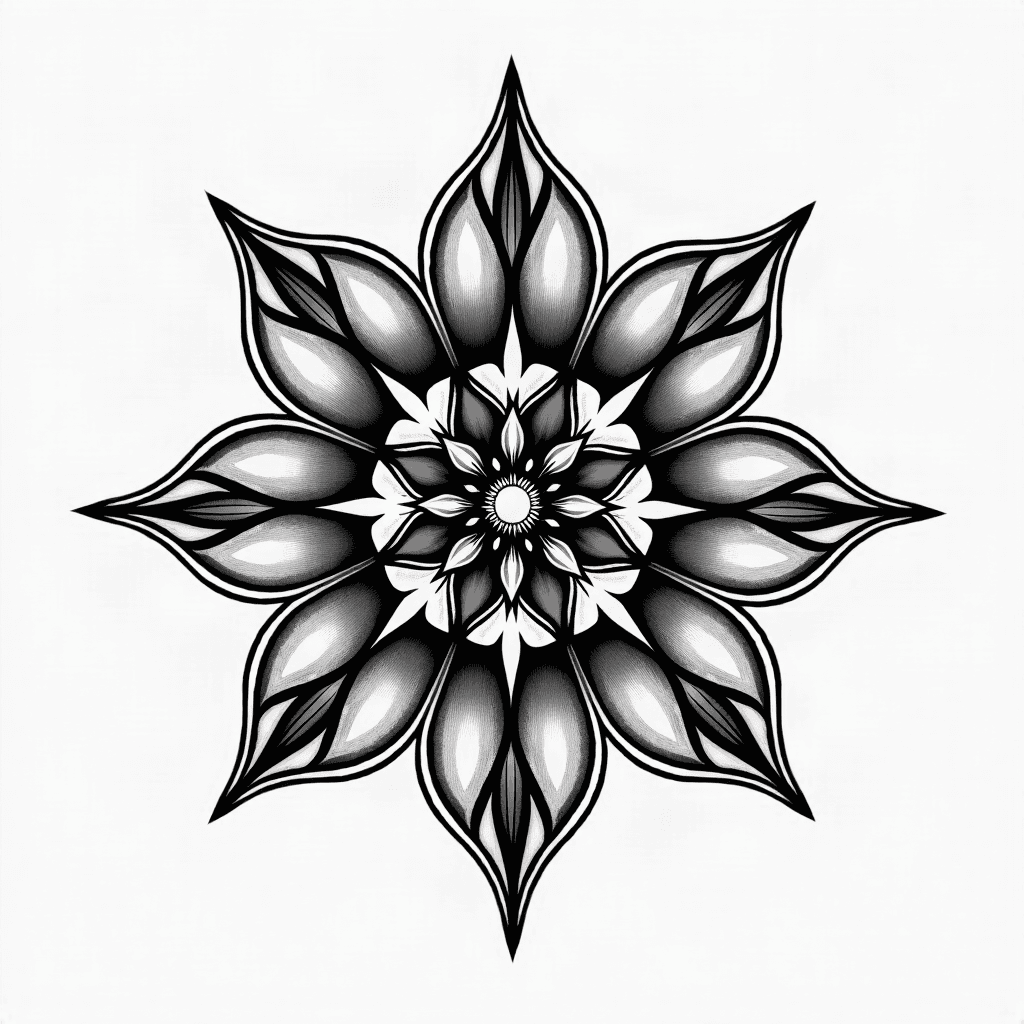 Black and grey simple mandala