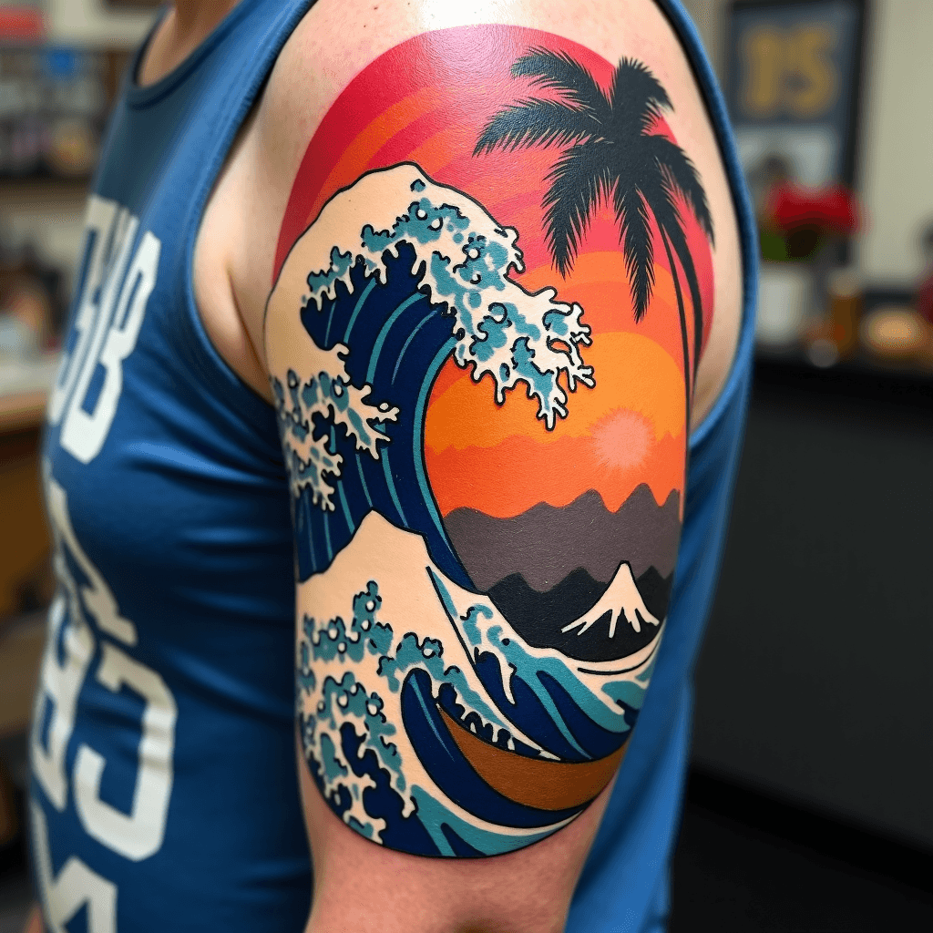 Strength, waves , coconut trees, fish
