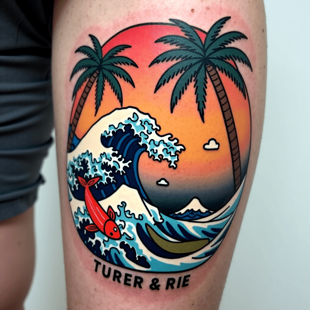 Strength, waves , coconut trees, fish