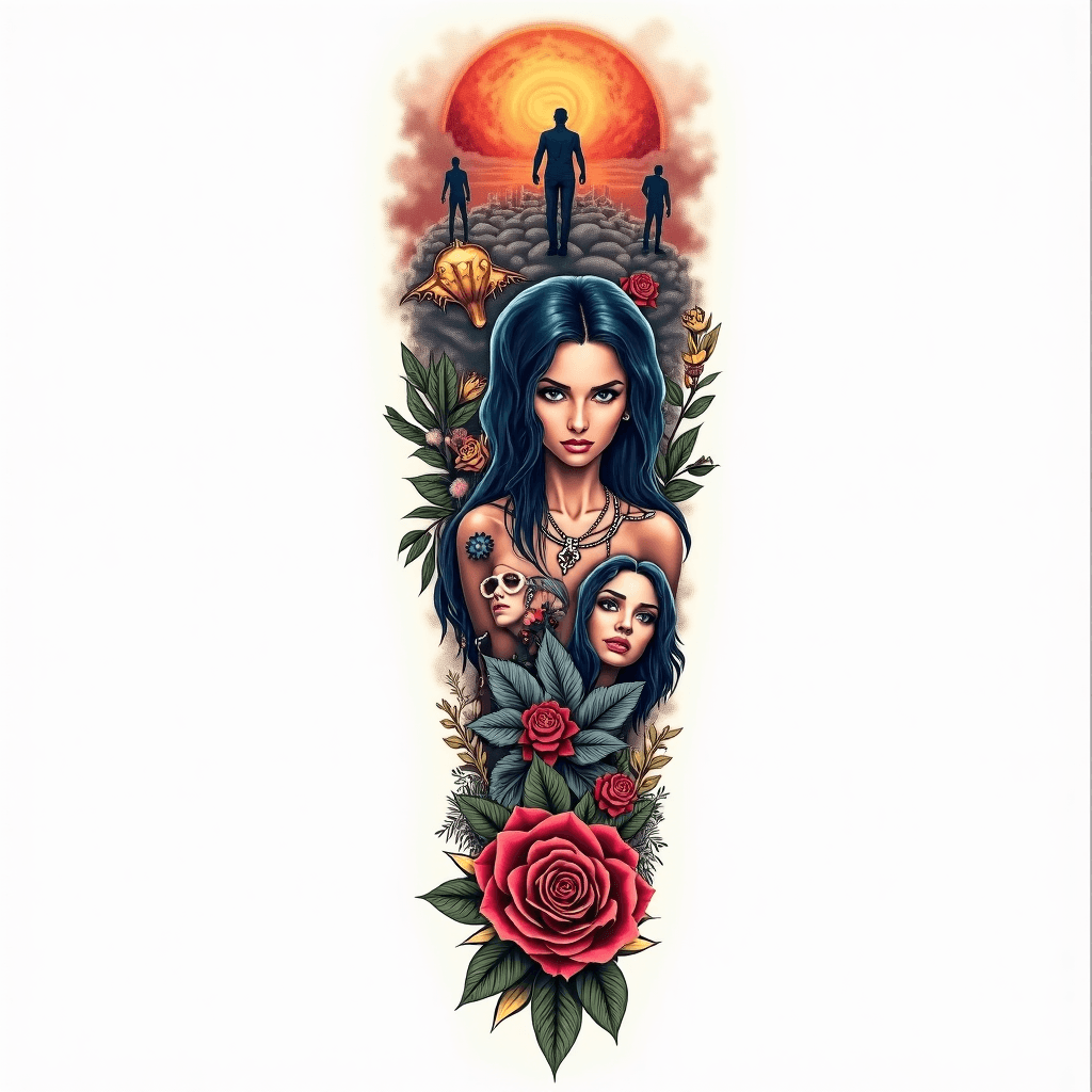 I want a mixed media sleeve tattoo from shoulder t…