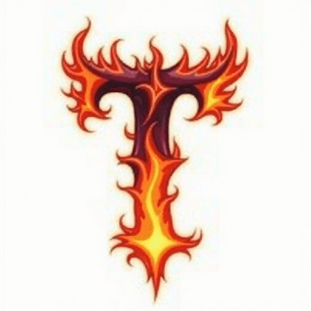 Letter T that looks like a flame or it’s on fire