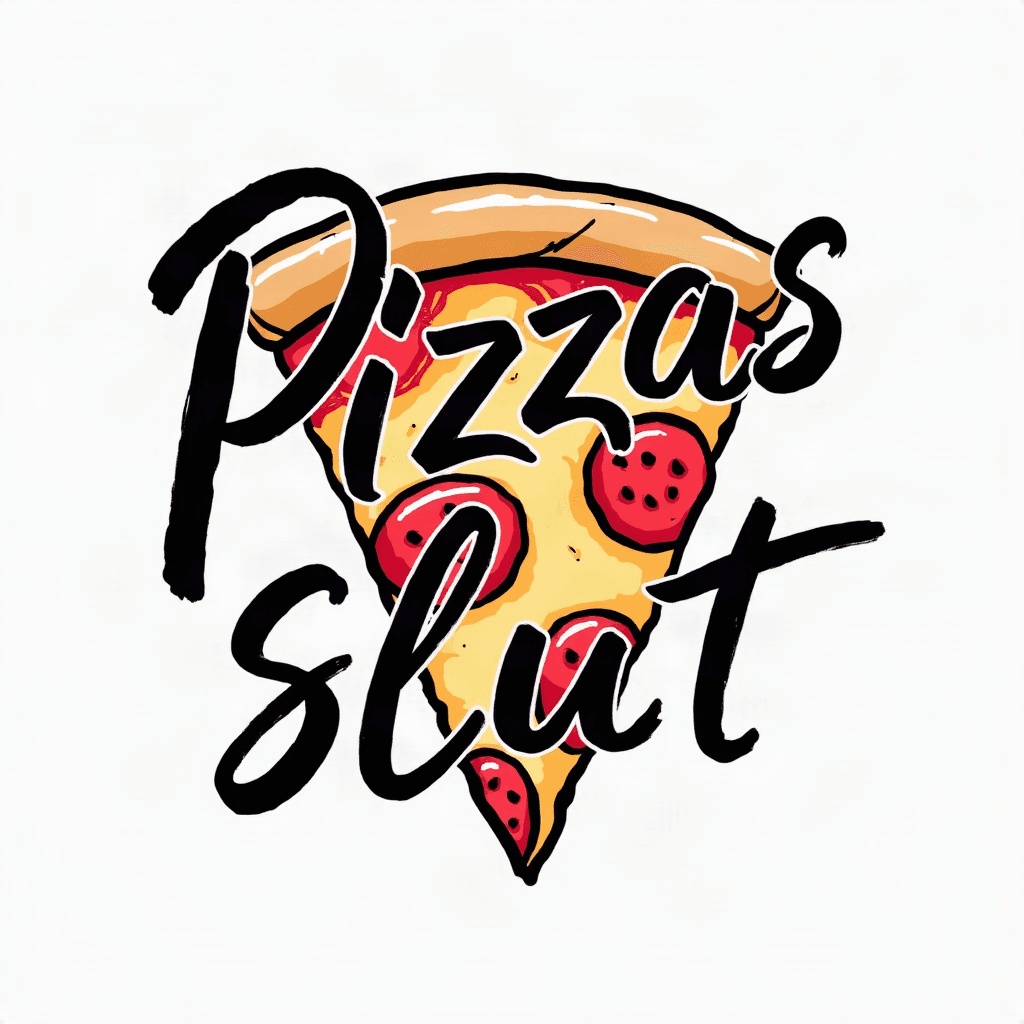 Marker hand writing that says: ”Pizzas slut”