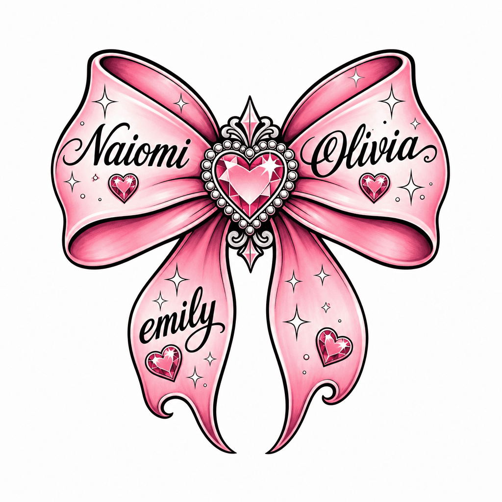 Pink bow with girls naiomi Olivia and emily