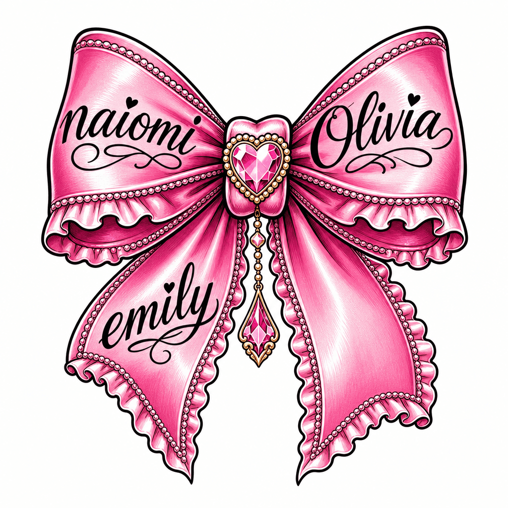 Pink bow with girls naiomi Olivia and emily