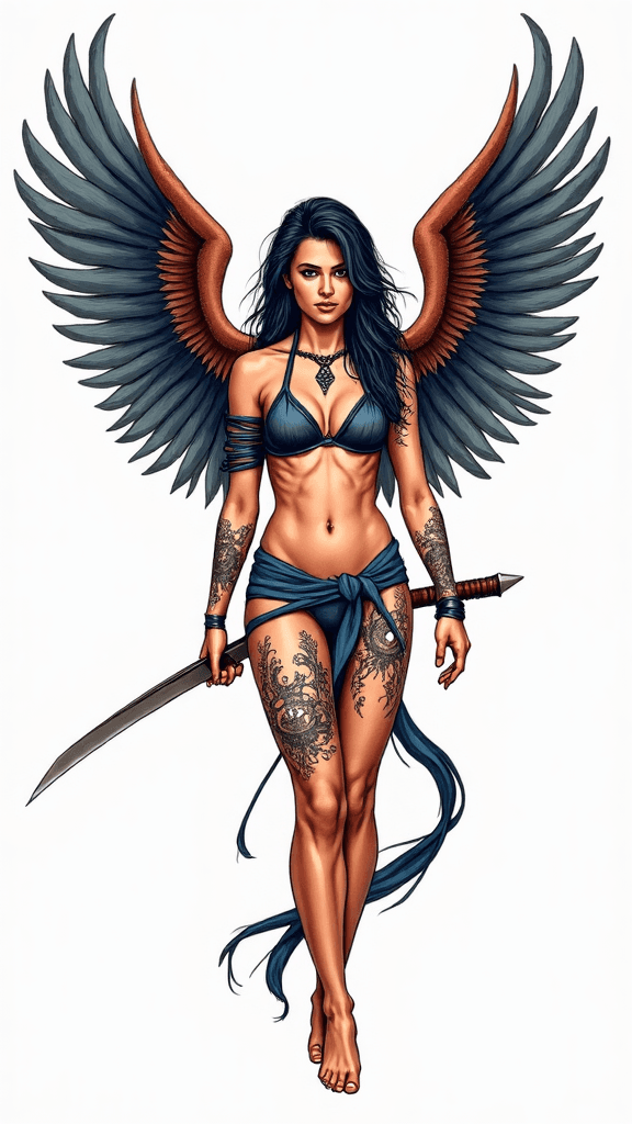 Guardian warrior angel with protective wings