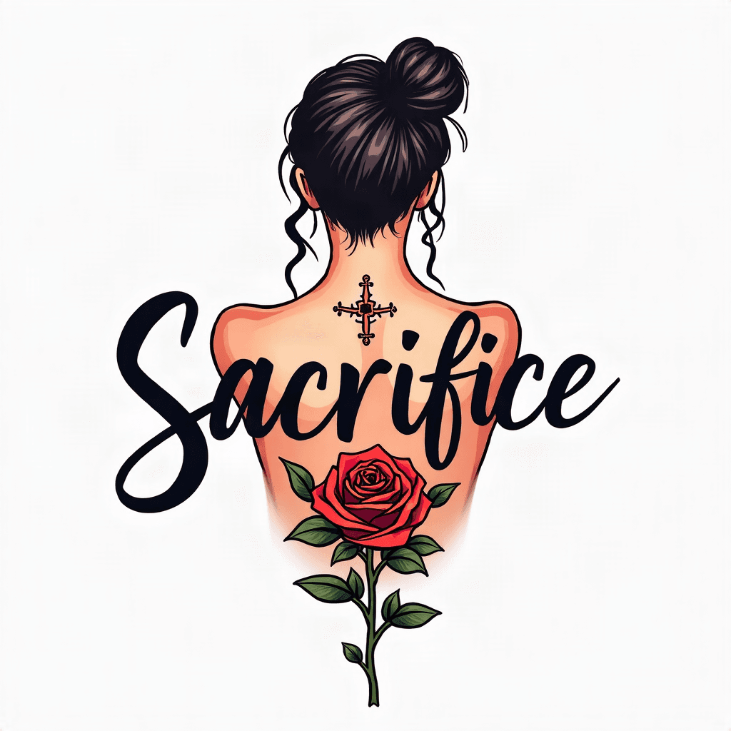 I want to get the word sacrifice on my back in cur...