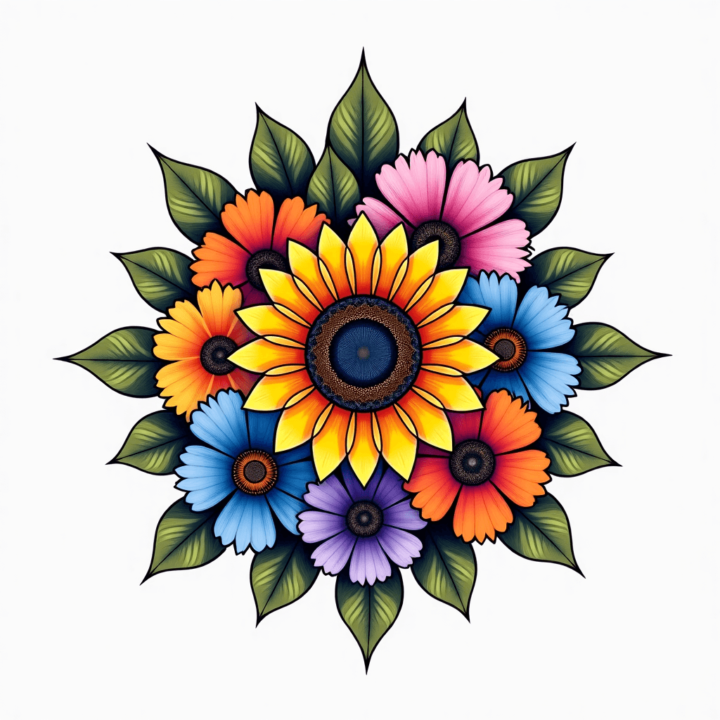 Mandala with flowers layered and arranged but I wa…