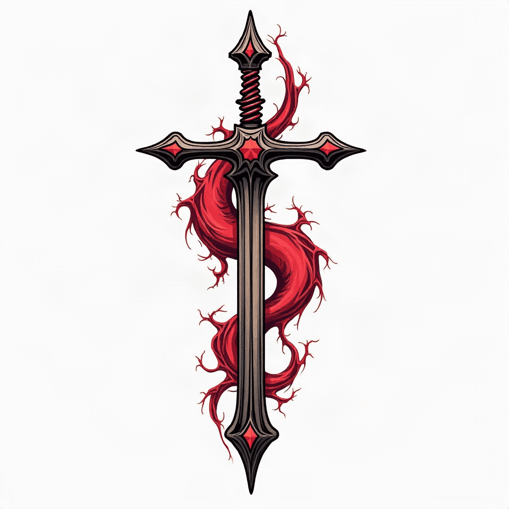 Tattoo with a a vertical sward for byceps