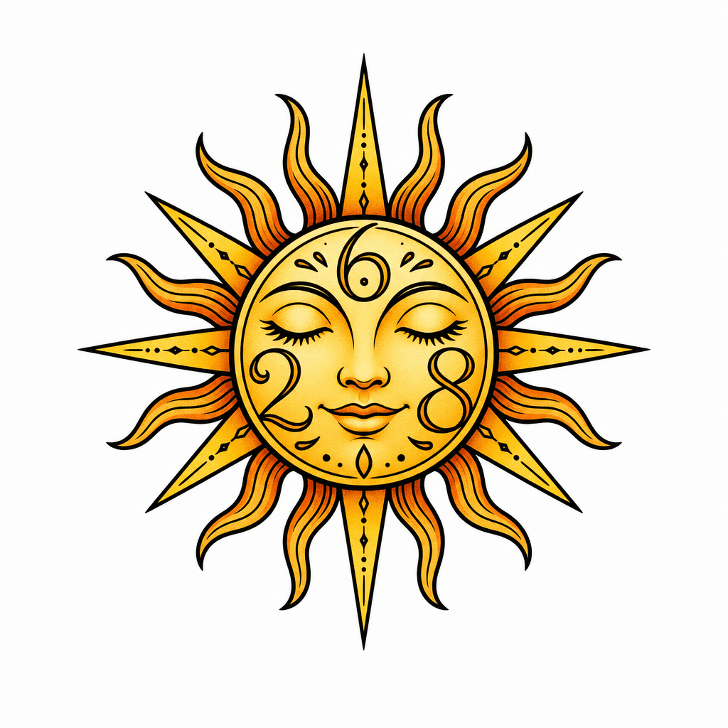Create a small precise line work tattoo of sunshin…