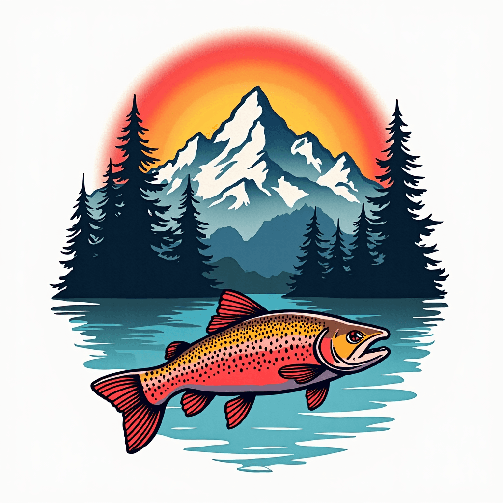 New american style mountains with rainbow and cutt…