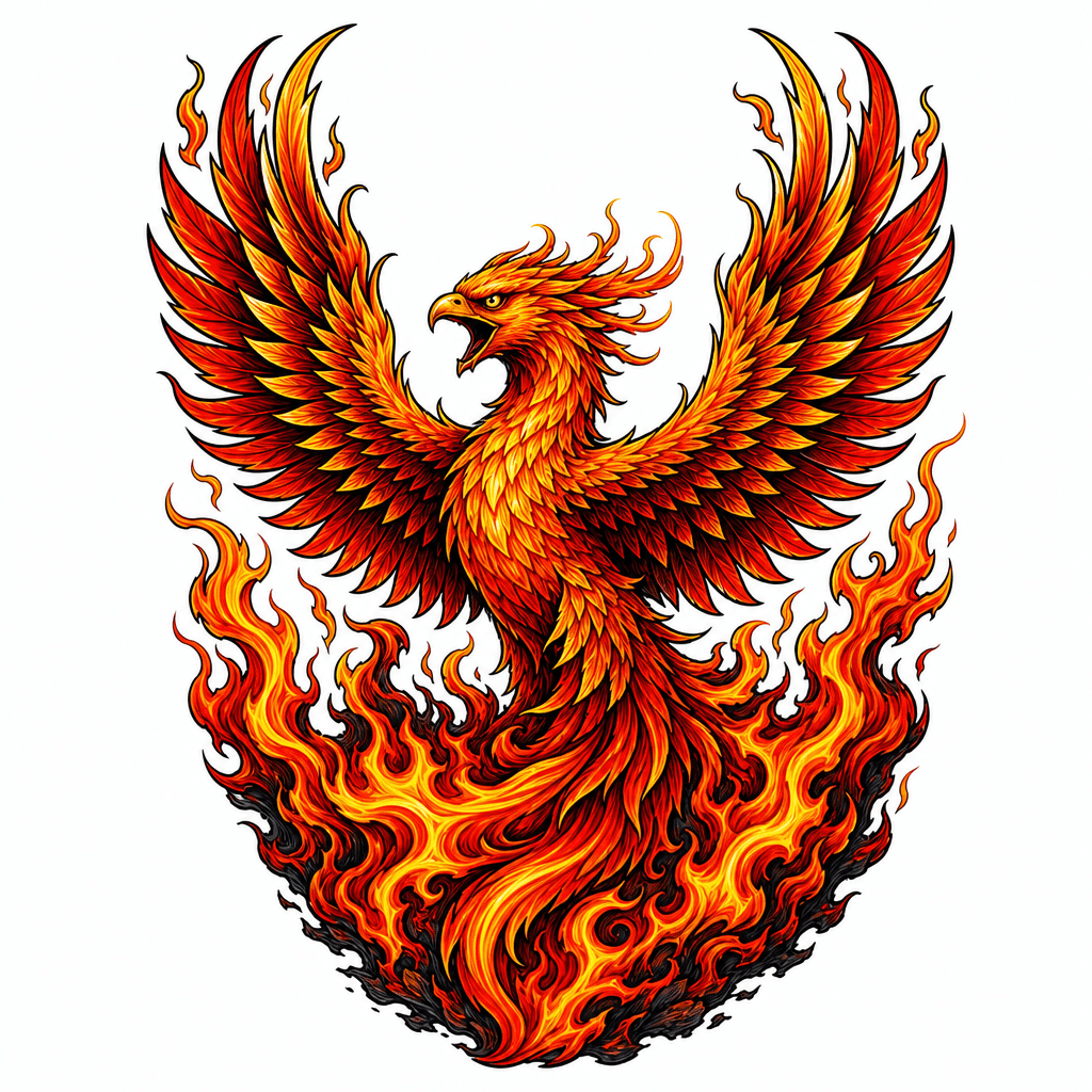 Phoenix rising from fire