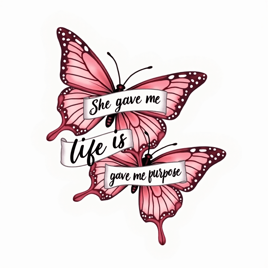 mother daughter tattoo with butterflies saying "Sh…