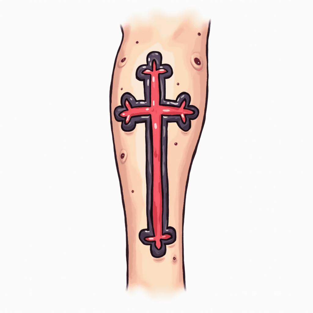 Make me a tattoo that has a cross on it and then t...