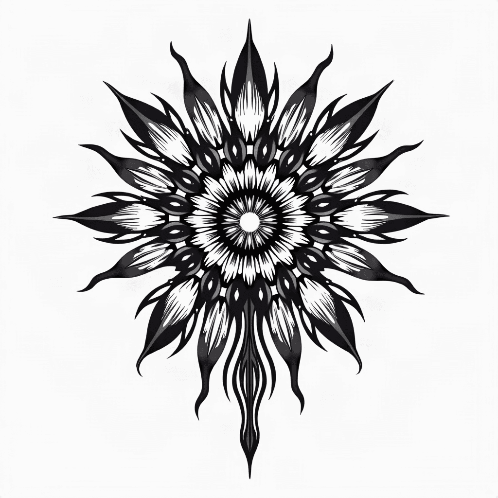 Si please black and grey mandala