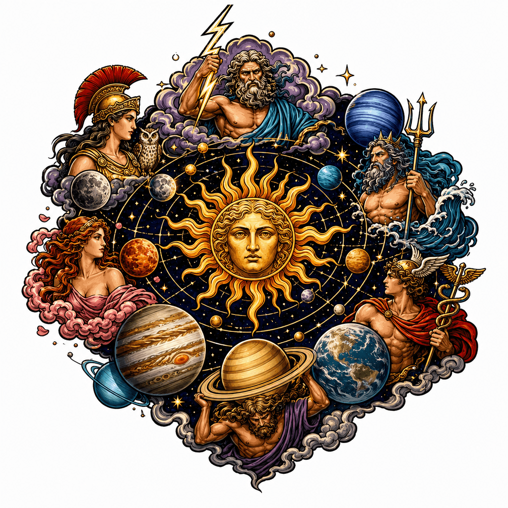 the solar system with Greek mythology mixed in