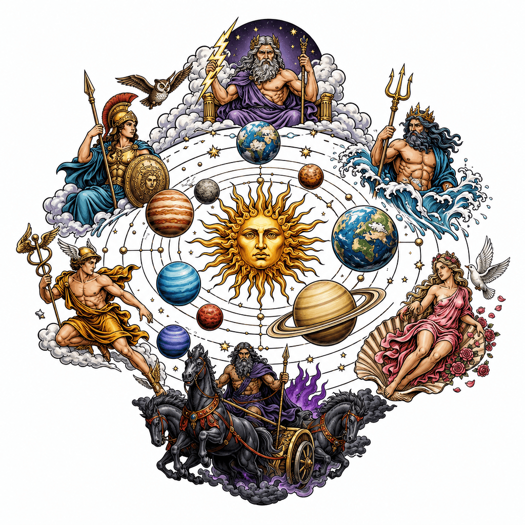 the solar system with Greek mythology mixed in