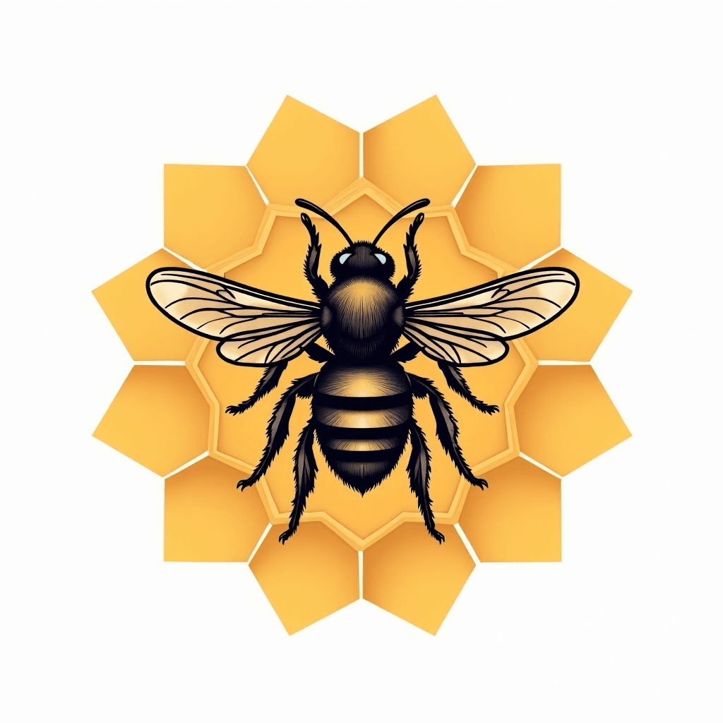 Bee on shaded honeycomb background