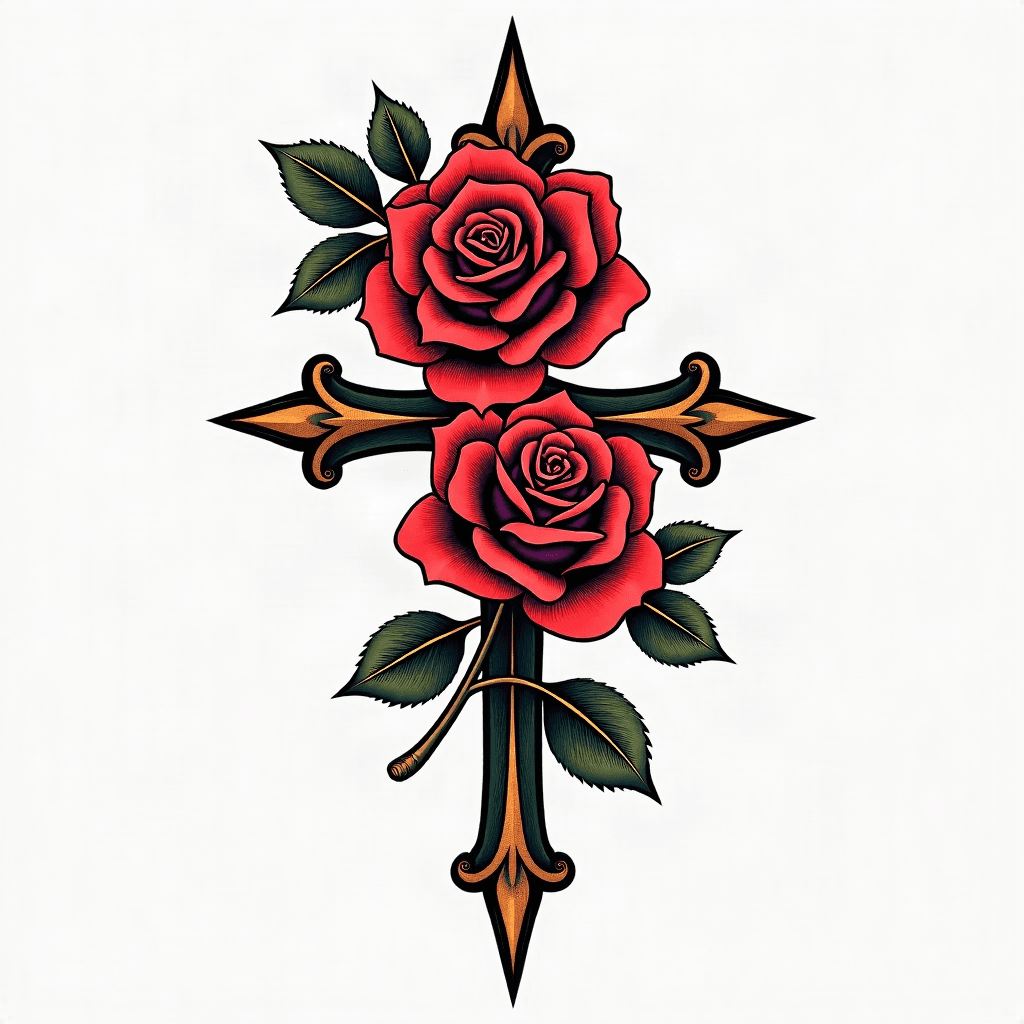 Symbolic elements like roses or crosses