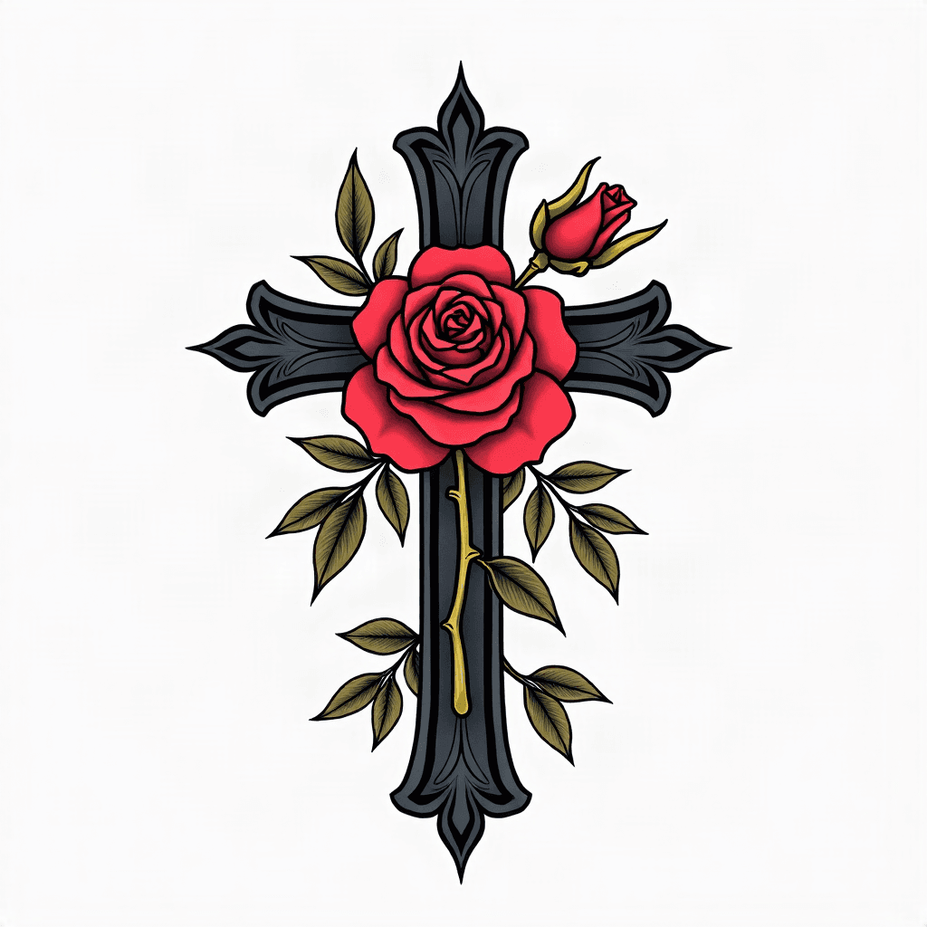 Symbolic elements like roses or crosses