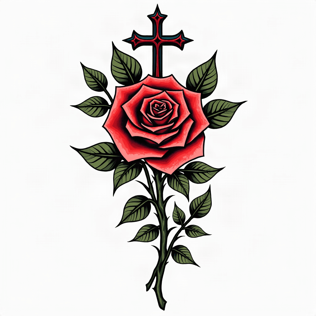 Symbolic elements like roses or crosses