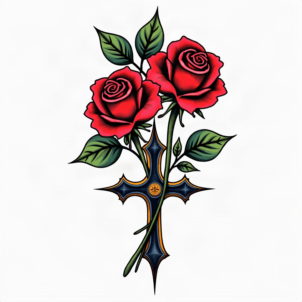 Symbolic elements like roses or crosses