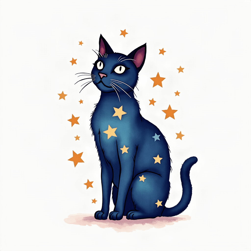Cat silhouette with stars