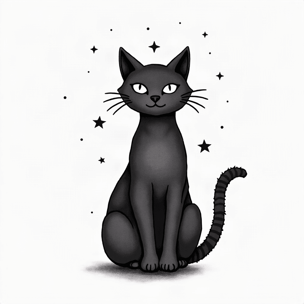 Cat silhouette with stars