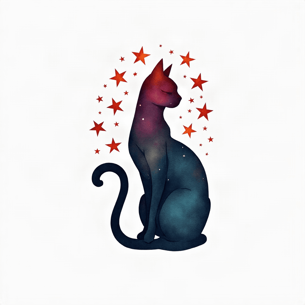 Cat silhouette with stars