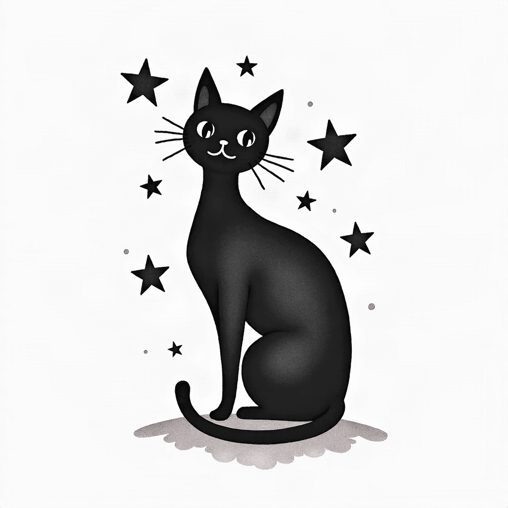 Cat silhouette with stars