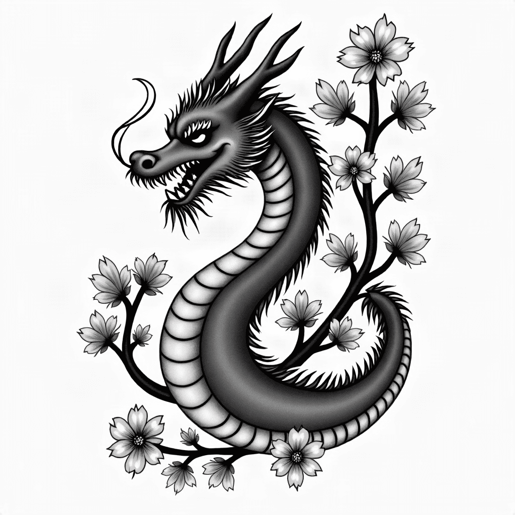 Dragon with cherry blossoms