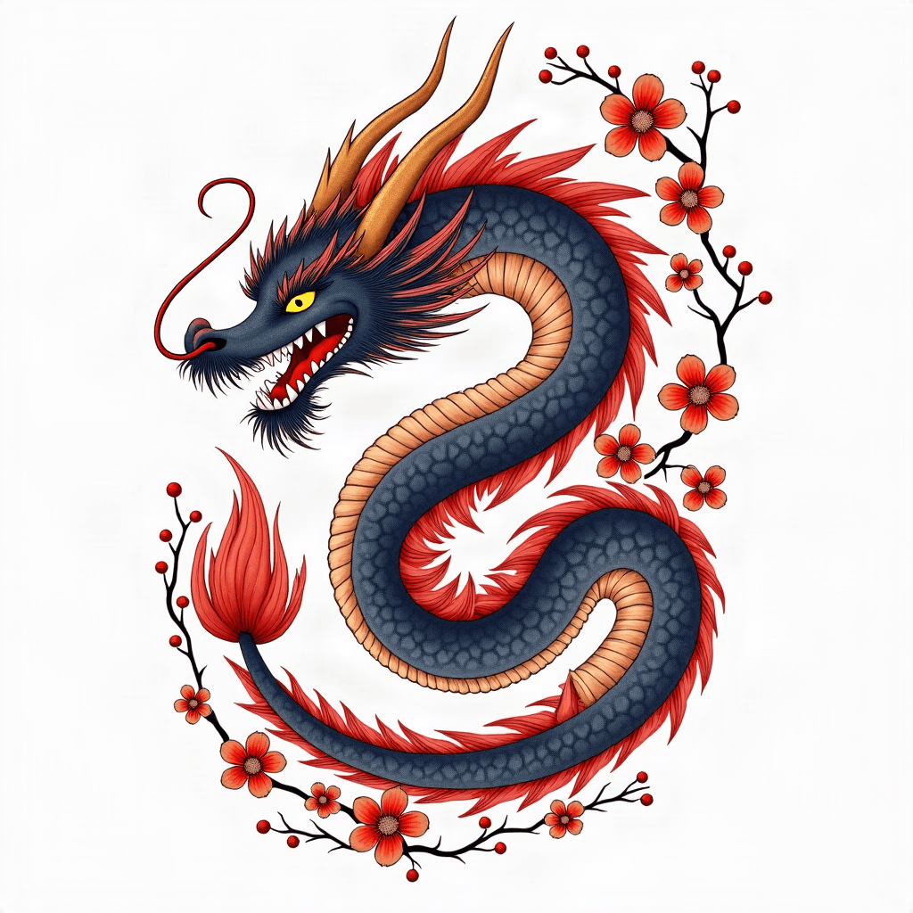 Dragon with cherry blossoms