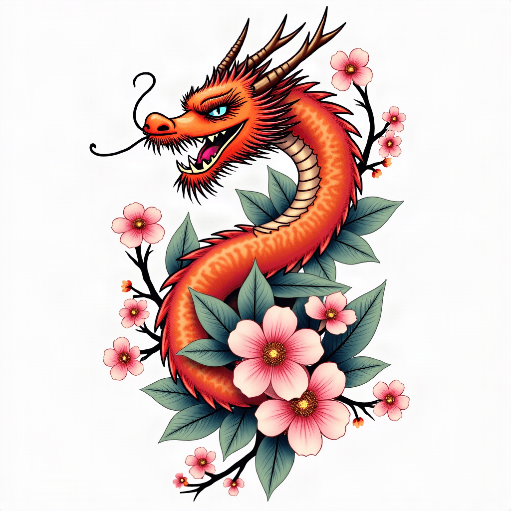 Dragon with cherry blossoms
