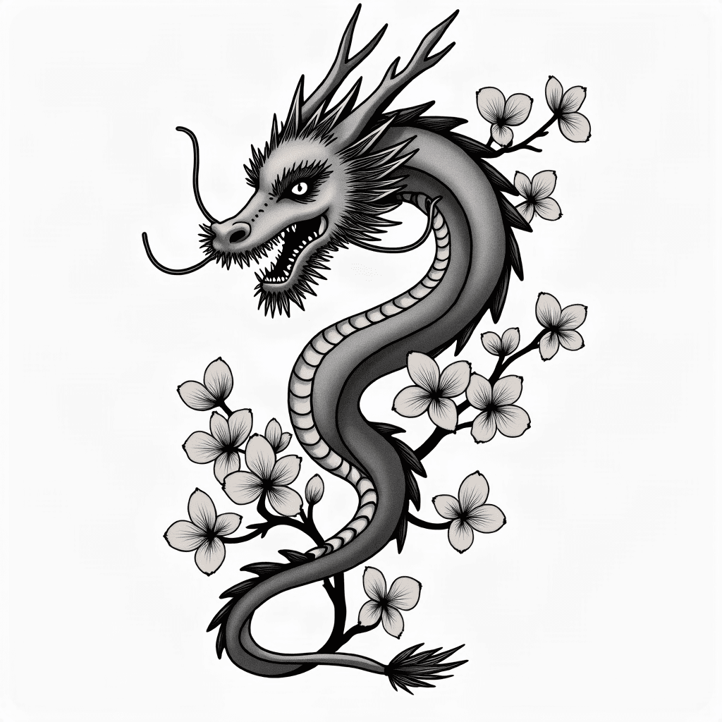 Dragon with cherry blossoms
