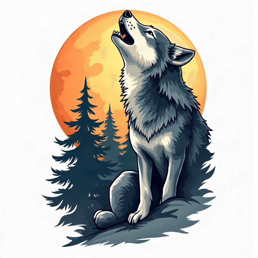 Wolf howling at moon