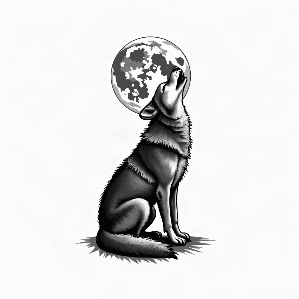 Wolf howling at moon