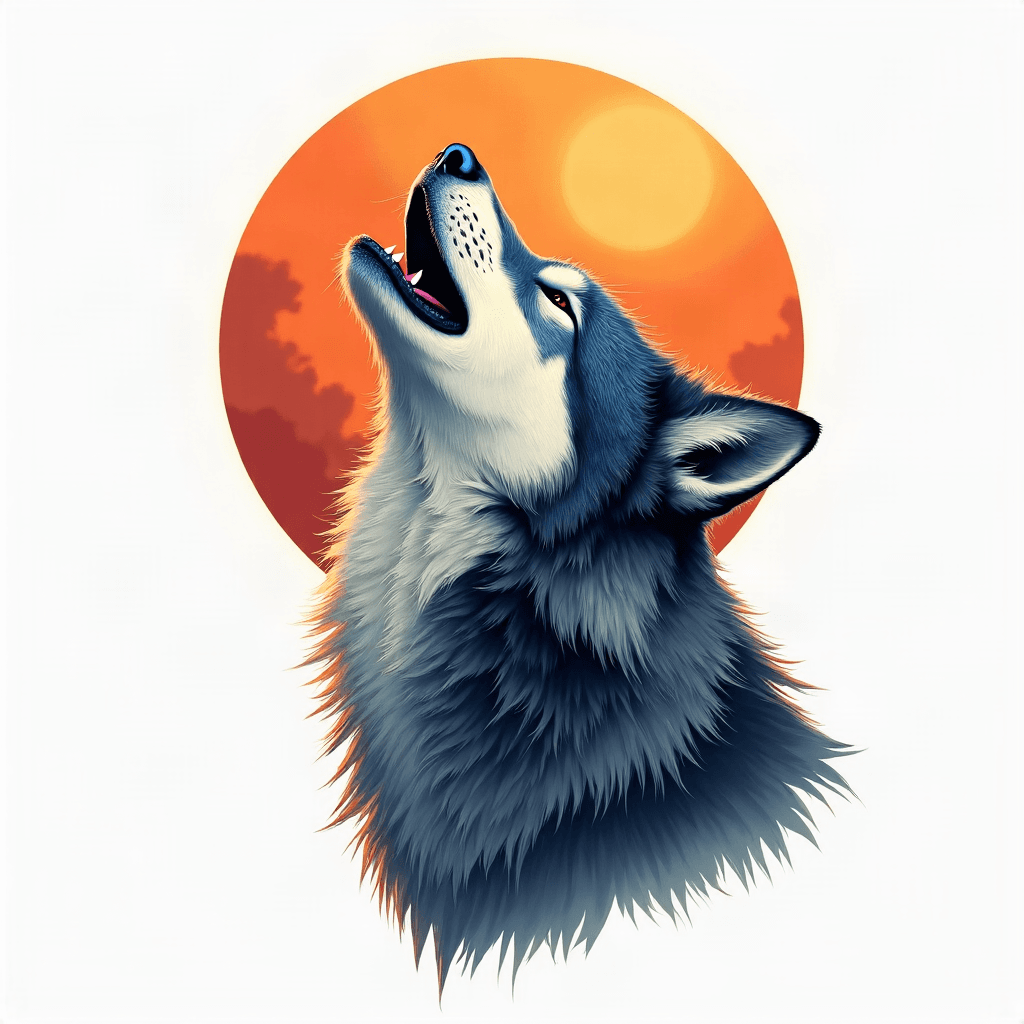 Howling wolf with moon