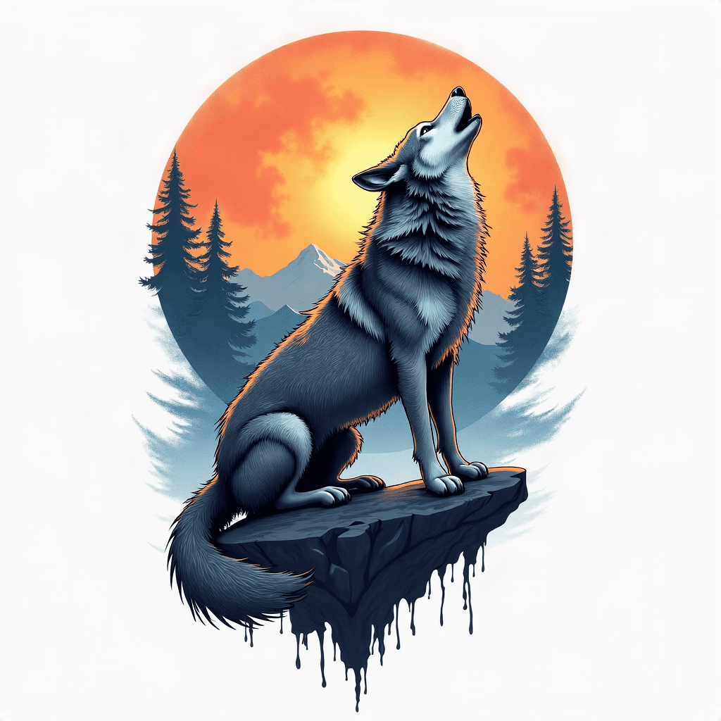 Howling wolf with moon