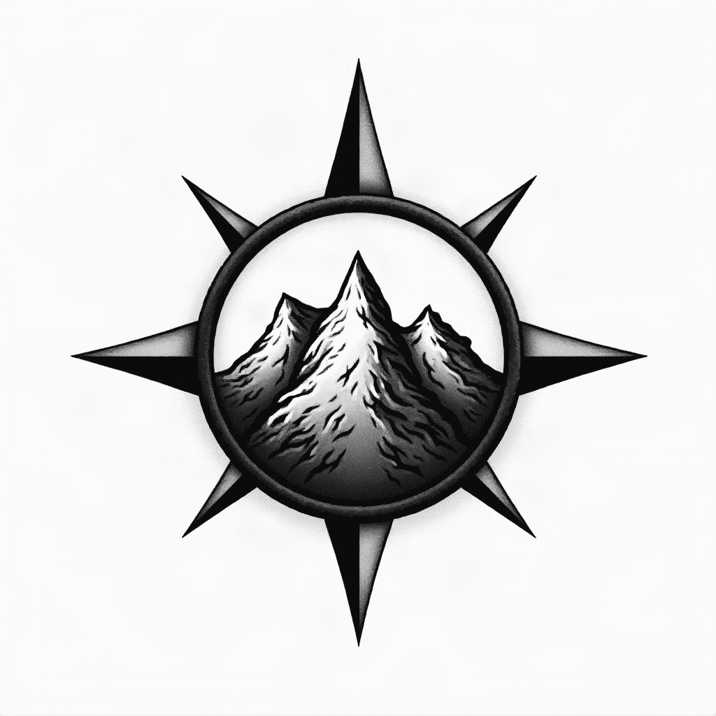 Compass with mountain