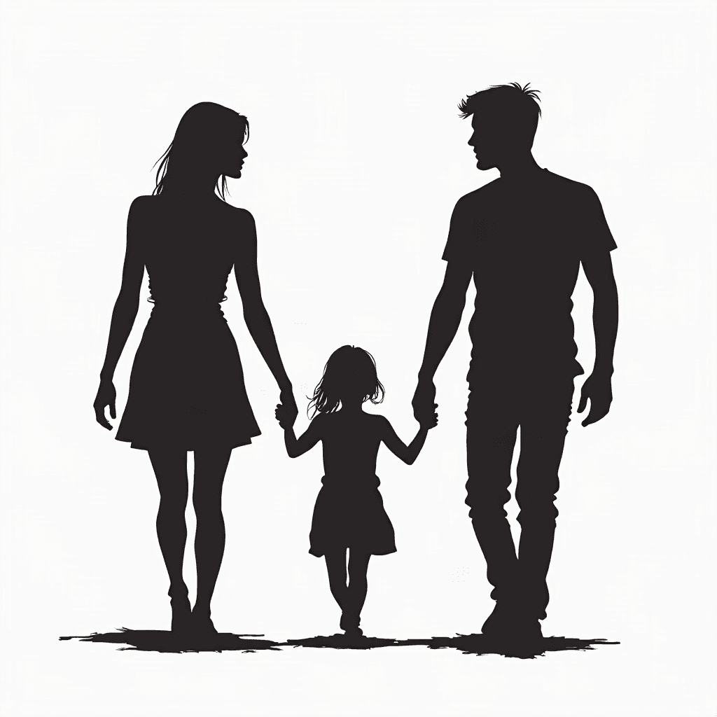 Family silhouette walking