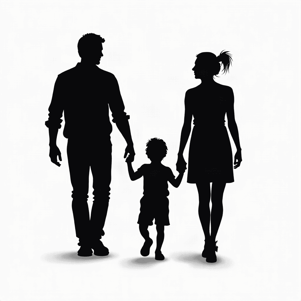 Family silhouette walking