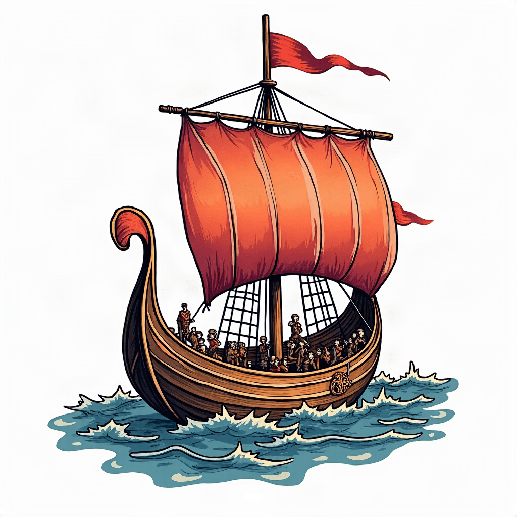 Viking longship scene