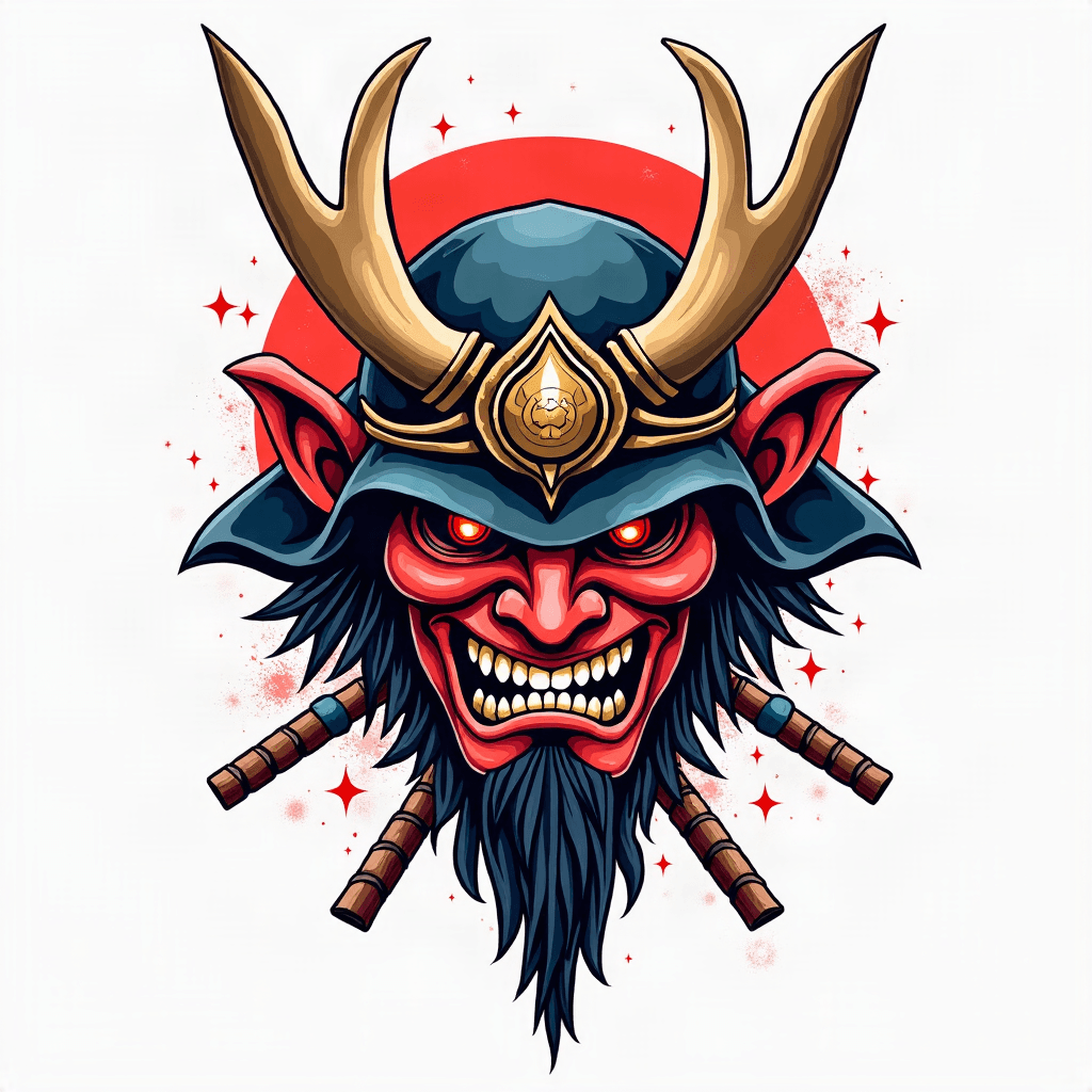Oni mask with samurai