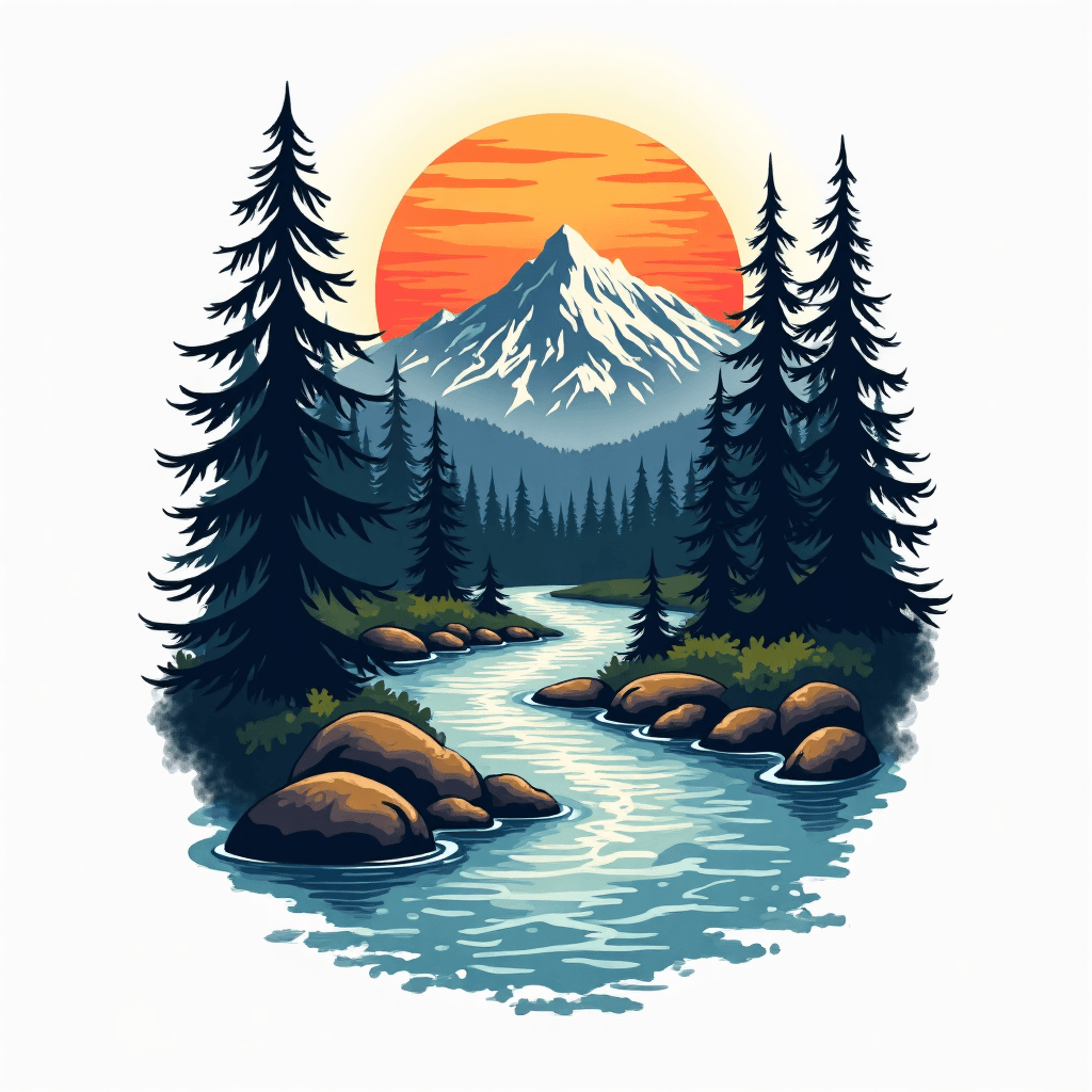 Mountain trees river