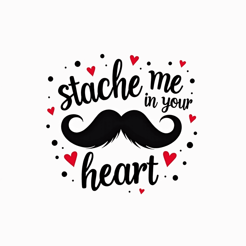 a mustache with "stache me in your heart" around i…