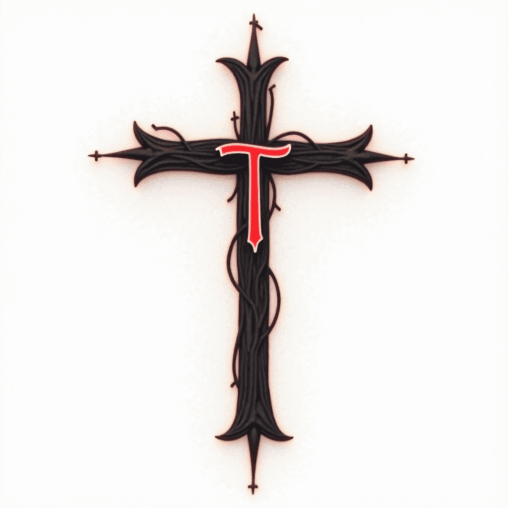 Fine Line crucifix with letter T
