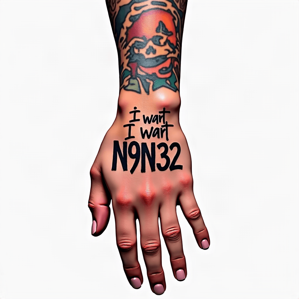 I want N9N32 across the back of my hand in gangsta...