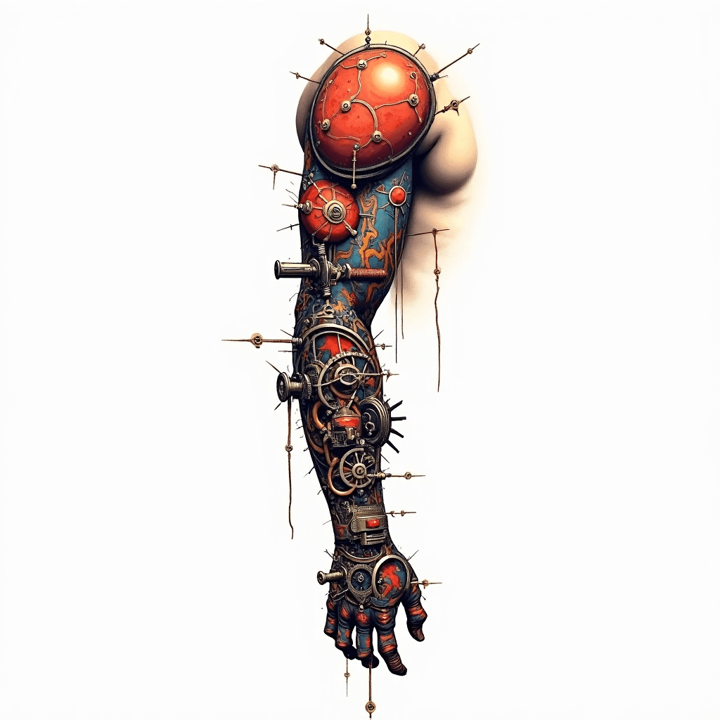 Bio-mechanical arm with intricate gears and piston...