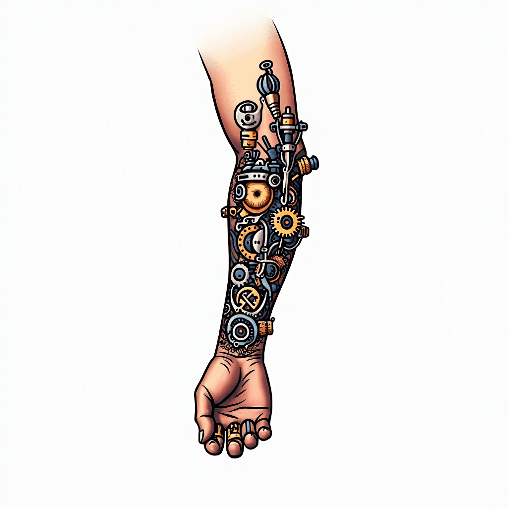 Bio-mechanical arm with intricate gears and piston...